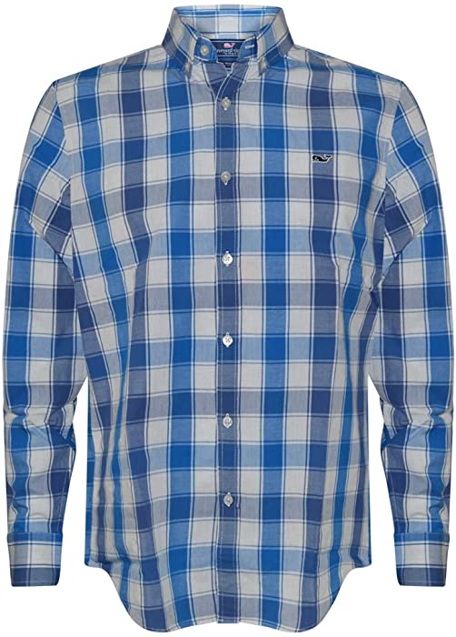 Vineyard Vines Men's Slim Fit Whale Shirt Button Down Dress Shirt (Speckled Sea Check, Medium)