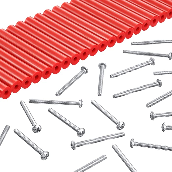 48 Pieces Electrical Outlet Spacers Extender Kit Includes 24 Pieces 3 Inch Switch and 24 Pieces 1-1/2 Inch 6-32 Thread Flat Head Device Mounting Extra Long Electrical Outlet Screws (Red)