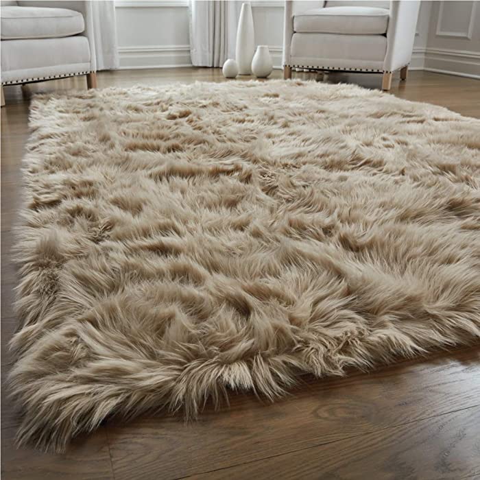 Gorilla Grip Thick Fluffy Faux Fur Washable Rug, 6x9, Shag Carpet Rugs for Nursery Room, Bedroom, Luxury Home Decor, Soft Floor Plush Carpets, Durable Rubber Backing, Rectangle, Beige