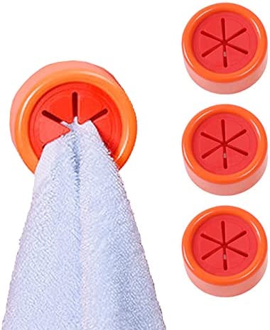 Towel Hangers Holders, Non Perforated Towel Storage,Hook Clip Dishcloth Stopper Kitchen Rag Plug Round Rack Wall Mounted for Cabinet Door/Smooth Surface,Collision Avoidance, 3-Pack (Orange)