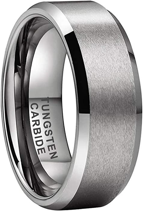 iTungsten 4mm 6mm 8mm Silver/Black/Gunmetal/Gold/Rose Gold/White Tungsten Rings for Men Women Wedding Bands Beveled Edges Matte Finish Comfort Fit
