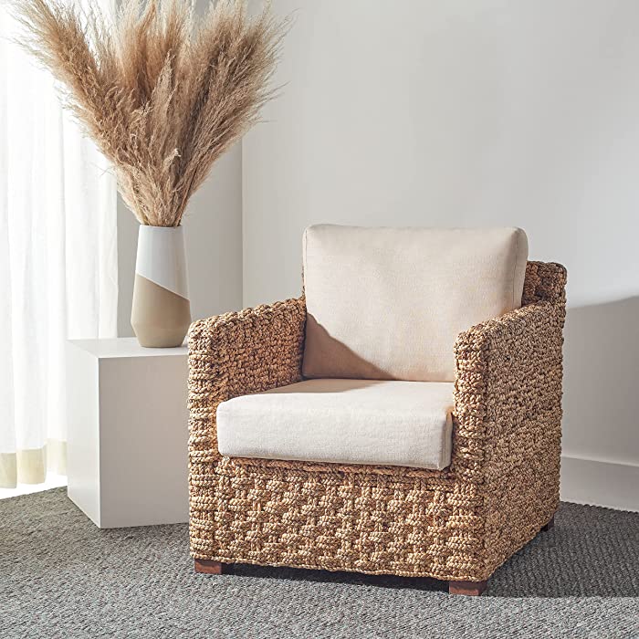 SAFAVIEH Couture Home Collection Gregory Natural/Beige Cushion Water Hyacinth Accent Chair (Fully Assembled) CWK2001A