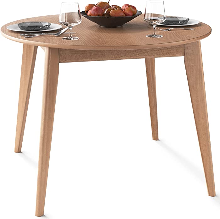 DAIVA CASA Orion 40 inch Round Wooden Dining Table Birch Circle Dinner Table Solid Wood Kitchen & Dining Room Tables/Scandinavian Furniture Mid Century Modern Table Brown Small Dining Room Table