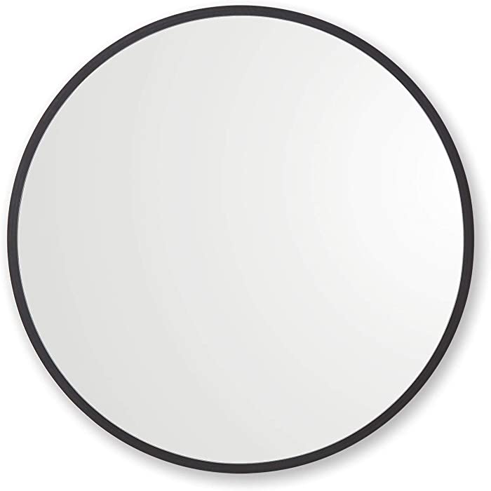 Better Bevel 36” x 36” Black Rubber Framed Mirror | Round Bathroom Wall Mirror