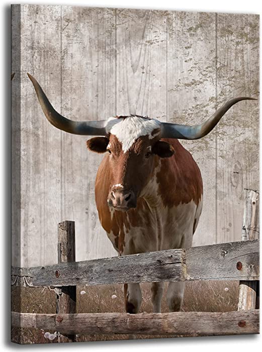 Wall Art Texas Longhorn Posters & Prints for Bedroom,Pictures|Rustic Wall Art Country Decor for the Home,Western Decor for Living Room Bathroom Decor Wall Art 11.5x15 inches-B