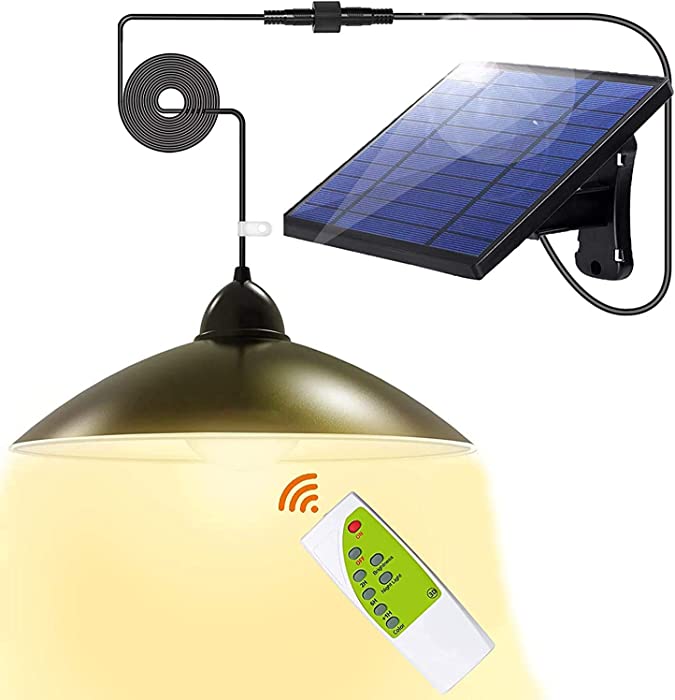 Upgraded All-Day Mode Solar Lights - 3 Color Solar Powered Lights, IP65 Waterproof Remote Control Shed Lights, Solar Pendant Light for Outdoor/Indoor Lighting (White, Warm, Yellow)