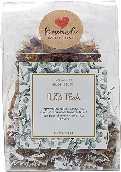 Tub Tea Natural & Organic Floral with Bath Salts- Handmade Herbal Soak for Relaxation & Muscle Relief! Self Soothing Bath Treatment! These Tub Tea Herbal Bath Bags Make Great Gifts! (Pack of 1)