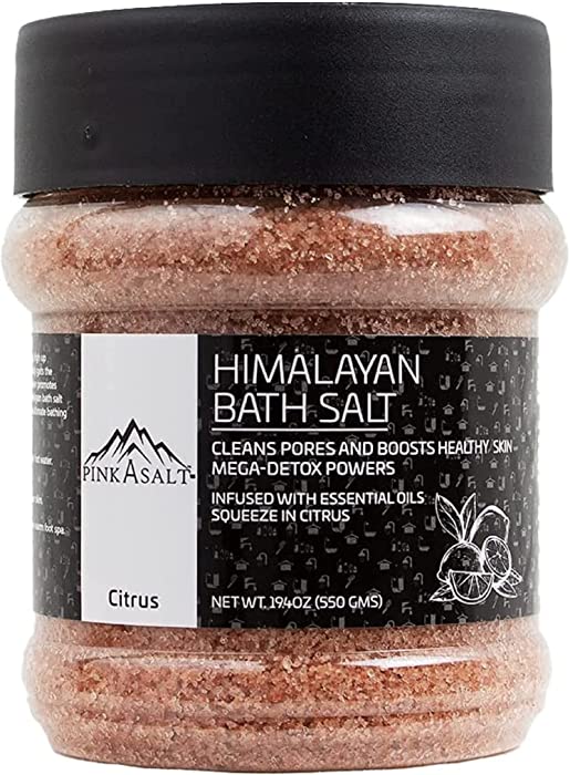 Pink A Salt Himalayan Bath Salt for Cleansing Soothing Skin - Perfect for Acne & Irritated Skin - Infused with Essential Oils & Citrus Scent - All Skin Types (19.4 OZ)