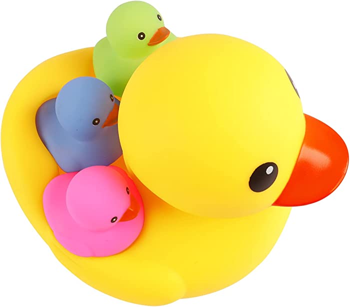 Bath Duck Toys 4Pcs Family Rubber Ducky Float&Squeak Baby Toddlers Preschool Bathtub Shower Toy (Colorful)