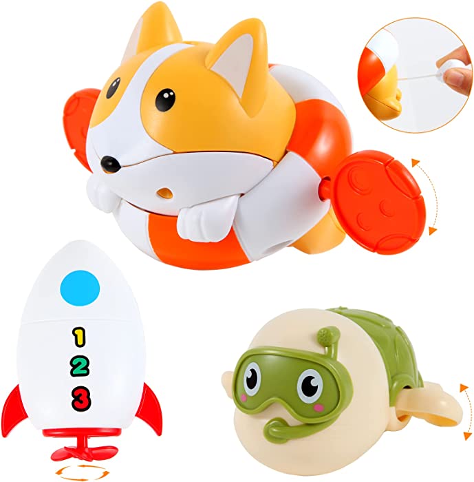 Bath Toys for Toddlers 1-3, 3 Pack Baby Bathtub Toys for Infant Swimming Bath Toy Floating Shower Pool Bath Toys for Baby Boy Girl Gifts