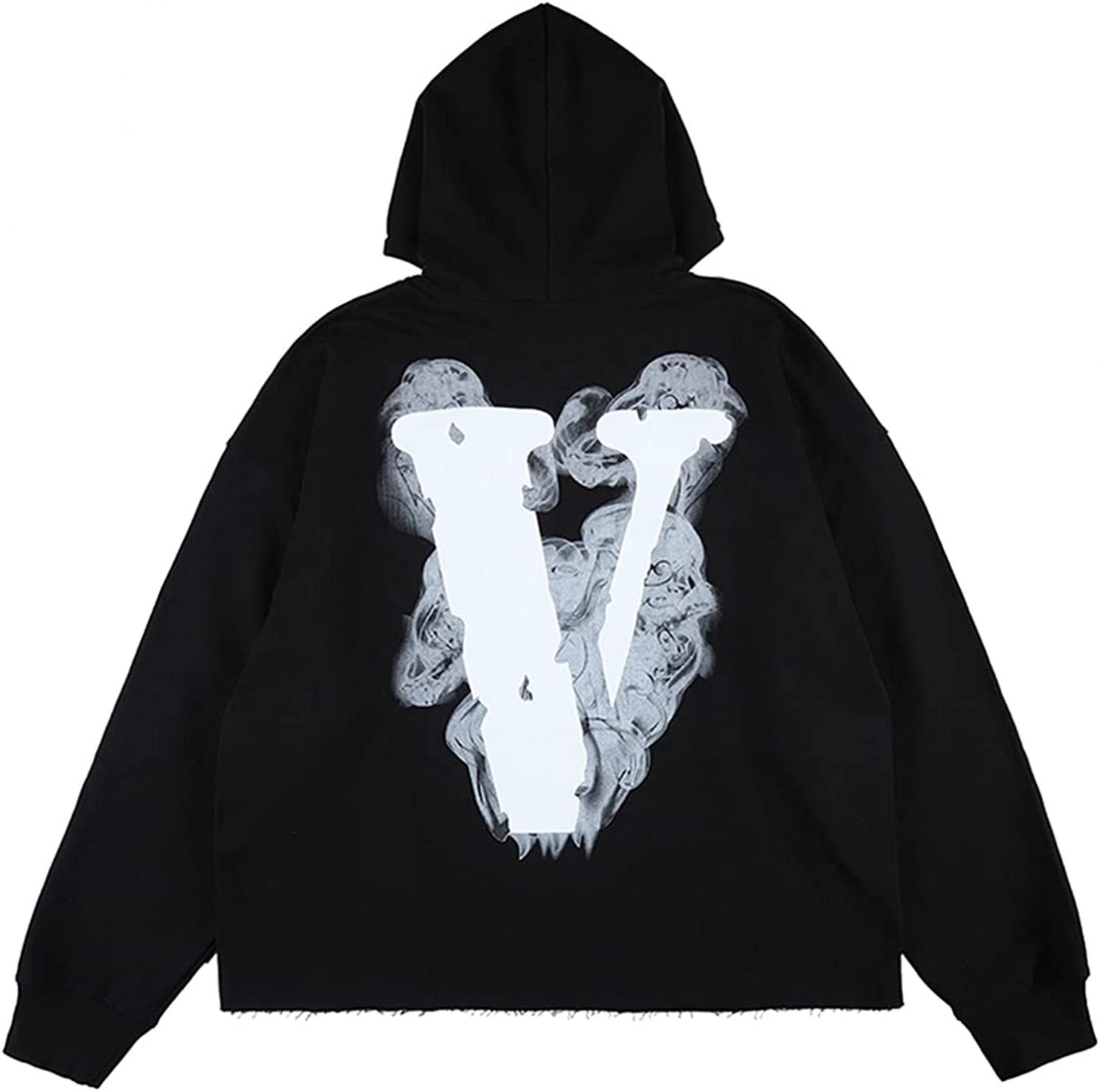 Unisex Hoodies Smoke V Letter Graphic Rapper Gothic Aesthetic Demon Patten Oversized Cotton Pullover Hooded Sweatshirt