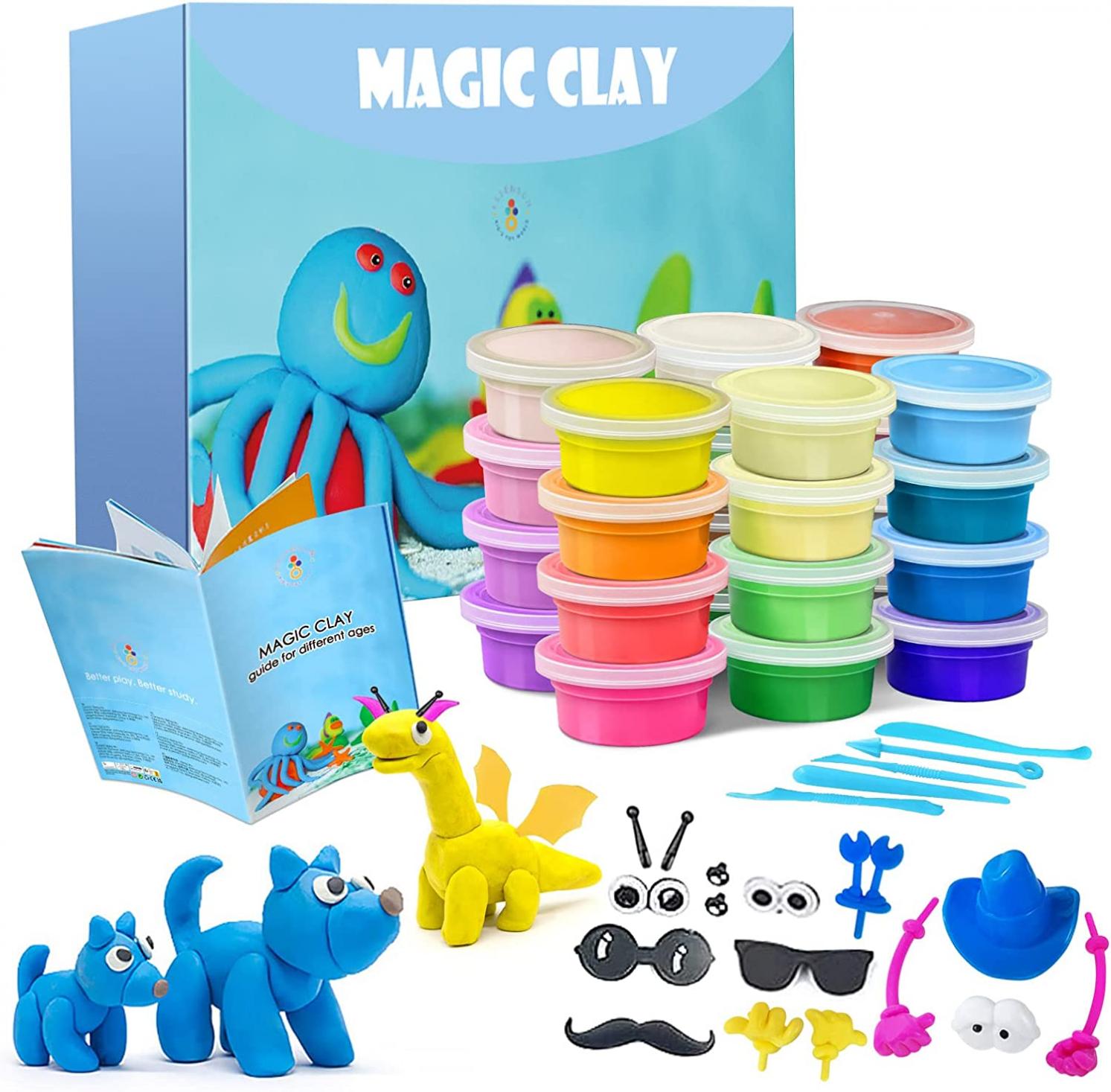 Modeling Clay Kit - 24 Colors Air Dry Ultra Light Magic Clay, Soft & Stretchy DIY Molding Clay with Tools, Animal Accessories, Easy Storage Box Kids Art Crafts Gift for Boys & Girls Age 3-12 year olds
