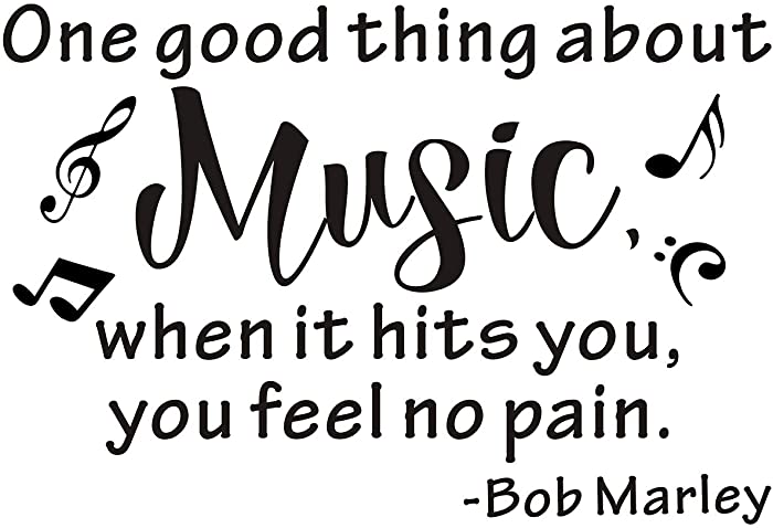 Everysticker4u One Good Thing About Music When it Hits You You Feel No Pain Bob Marley Mural Vinyl Art Phrase Saying Quote Sticker Wall Decals Words Lettering (Size1: 23"Wide x 15.7"Tall)