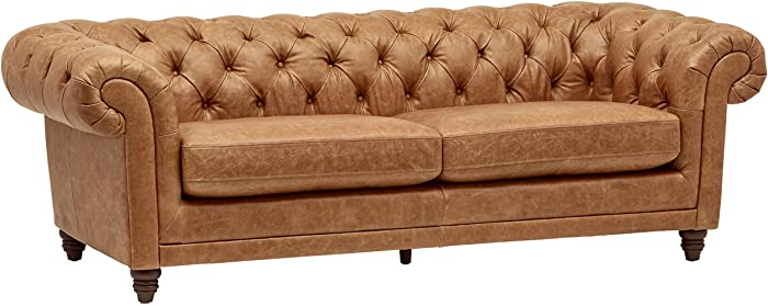 Amazon Brand – Stone & Beam Bradbury Chesterfield Tufted Leather Sofa Couch, 92.9"W, Cognac