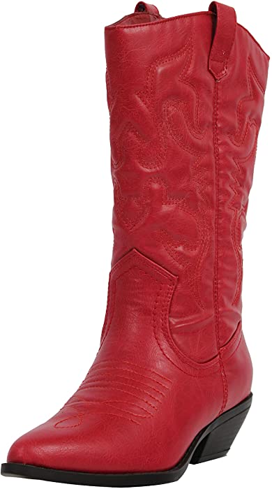 Soda Women's Red Reno Western Cowboy Pointed Toe Knee High Pull On Tabs Boots