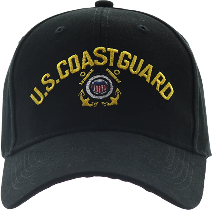 ARMYU Black US Coast Guard USCG Logo Baseball Cap Hat + Pin