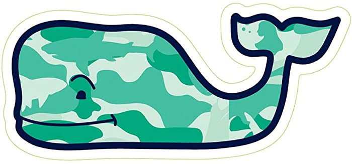 Vineyard Vines Camo Whale Vinyl Sticker Decal (Green Shades of Camouflage)