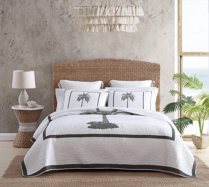 Tommy Bahama | Palm Island Collection | Quilt - 100% Cotton, Reversible, Soft & Breathable , Pre-Washed for Added Softness, Queen, Grey