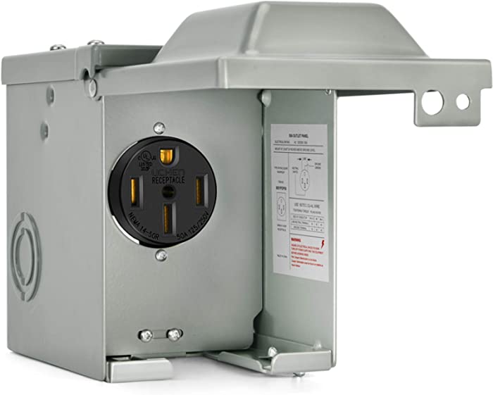 Kohree RV Power Outlet Box 50 Amp 125/250V, RV Power Receptacle Panel Plug, Nema 14-50R Enclosed Lockable Weatherproof Outdoor Electrical Box for Temporary Hookup RV Camper Travel Trailer Motorhome