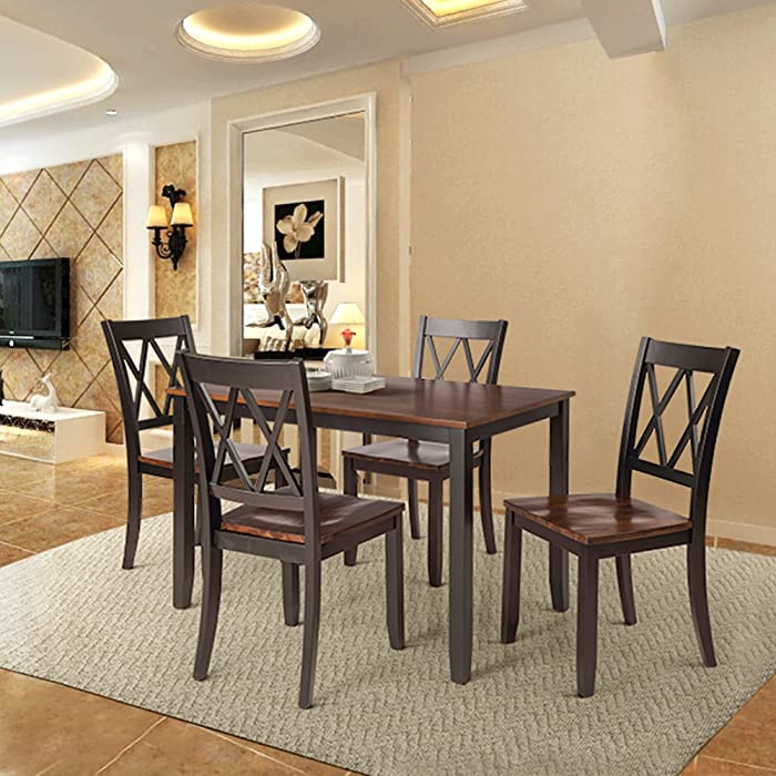 5 Piece Dining Table Set, Dining Sets for 4 Person, Home Kitchen Table and Chairs Set (Cherry+Black, 5 Piece)