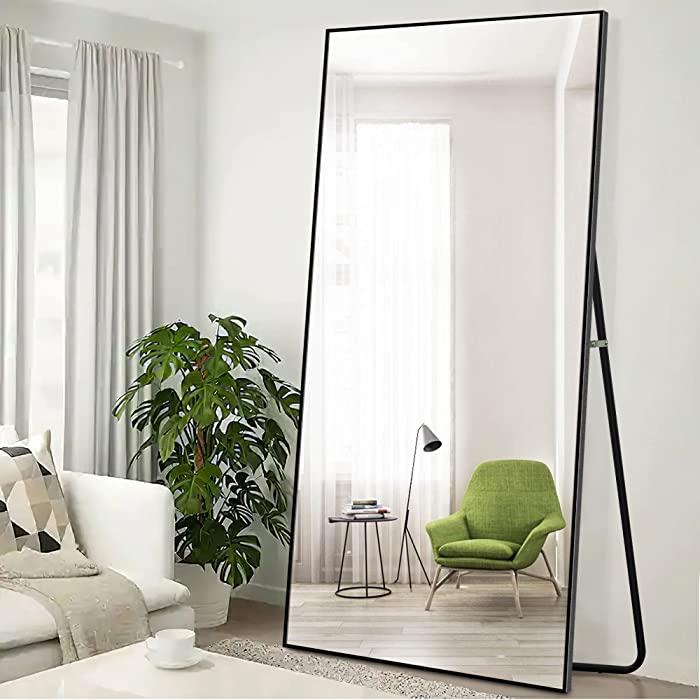 KIAYACI Full Length Mirror Oversized Floor Mirror with Stand Bedroom Dressing Mirror Full Body Wall Mirror (Black, 71" x 32")