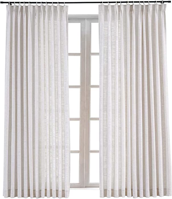 TWOPAGES 84 W x 96 L inch Pinch Pleat Darkening Drapes Faux Linen Curtains Drapery Panel for Living Room Bedroom Meetingroom Club Theater Patio Door (1 Panel),Beige White
