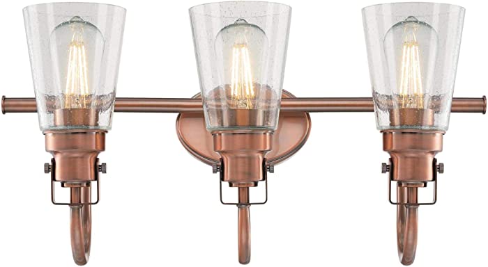 Westinghouse Lighting 6574800 Ashton Three-Light Indoor Wall Fixture, Washed Copper Finish with Clear Seeded Glass