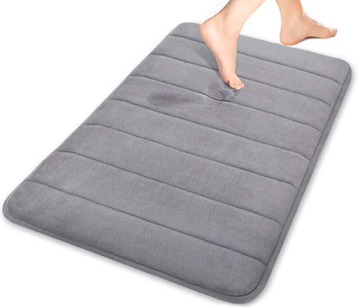Yimobra Memory Foam Bath Mat Rug, 24 x 17 Inches, Comfortable, Soft, Super Water Absorption, Machine Wash, Non-Slip, Thick, Easier to Dry for Bathroom Floor Rugs, Gray