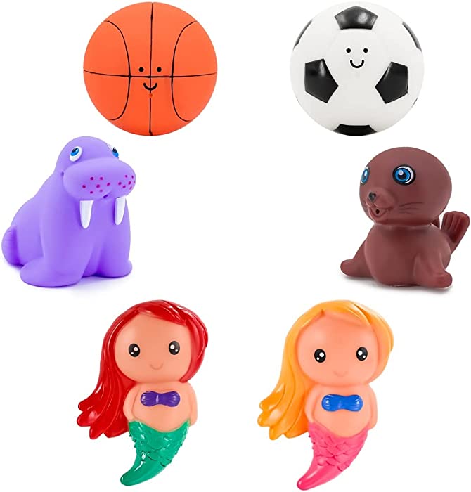 Cylord Sea Animals Bath Toys Set for Toddlers 1-3, Baby Bathtub Toys Including Light Up Mermaids & Squeaky Sea Lion and Walrus, Mold Free Water Toys for Infant Kids Boys Girls Birthday