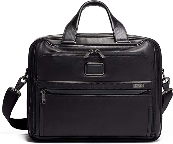 TUMI - Alpha 3 Organizer Leather Laptop Briefcase - 15 Inch Computer Bag for Men and Women - Black
