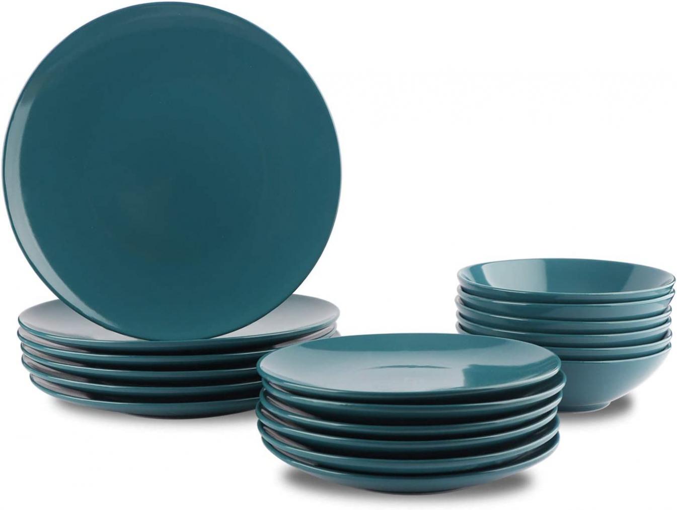 Amazon Basics 18-Piece Stoneware Dinnerware Set - Deep Teal, Service for 6
