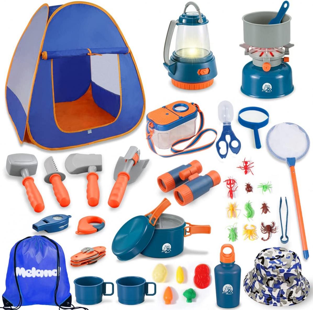 Meland Kids Camping Set with Tent 42pcs - Camping Gear Toy with Pretend Play Tent Outdoor Toy for Toddlers Birthday Gift