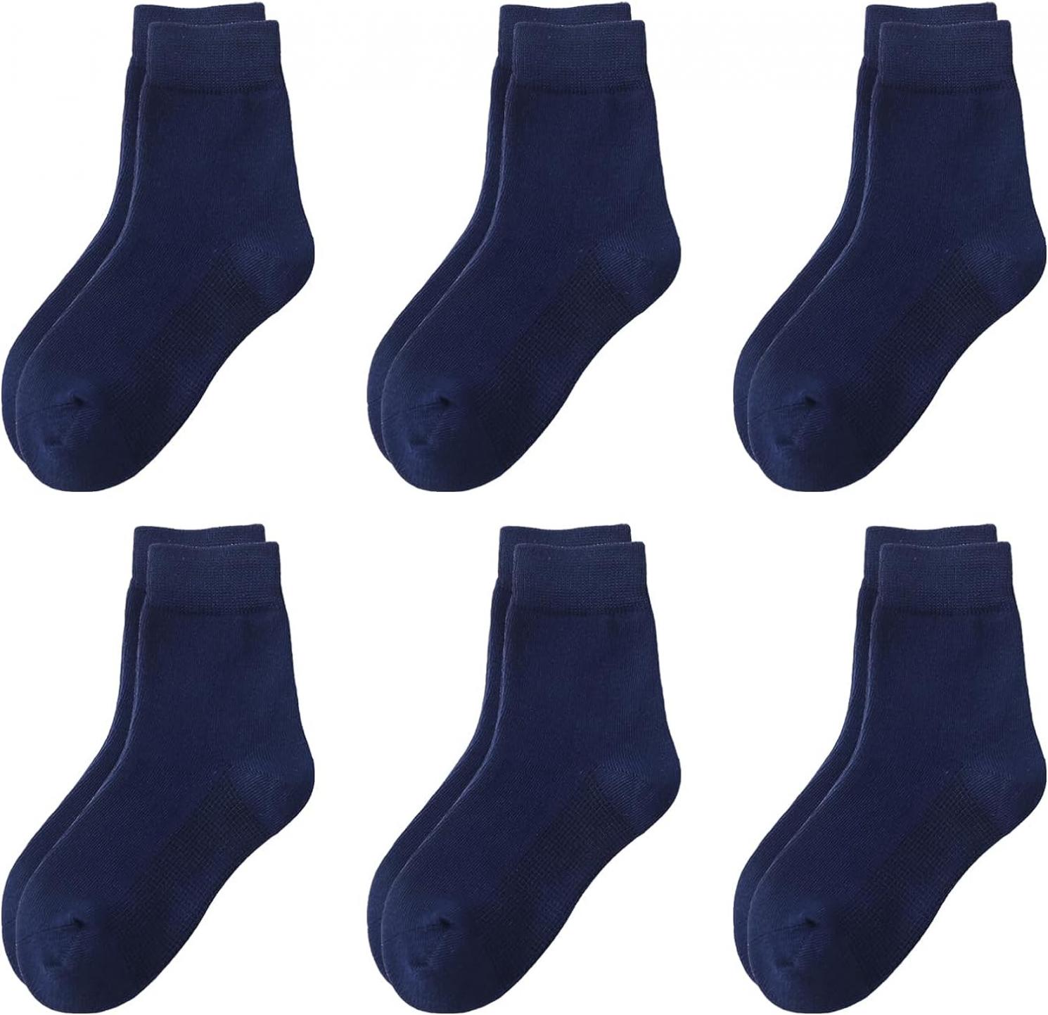 hakugoo Boys Crew Socks 6 Pairs Seamless Cotton Socks Dress Socks School Uniform Socks for Girls Youth Kids Toddler
