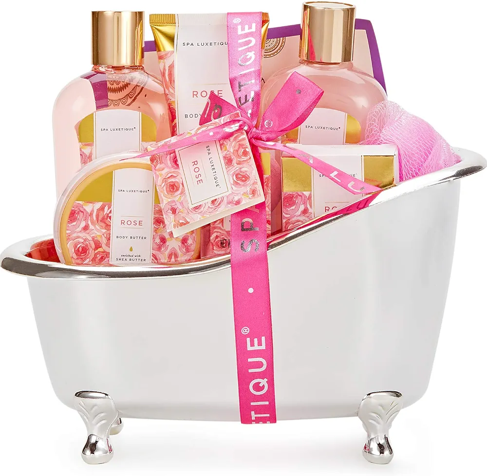 Gift Set For Women, Spa Luxetique Bath Sets for Women Gift, 8 Pcs Rose Spa Basket Includes Bubble Bath, Shower Gel, Body Lotion, Birthday Gifts for Women, Christmas Gifts for Teenage Girls
