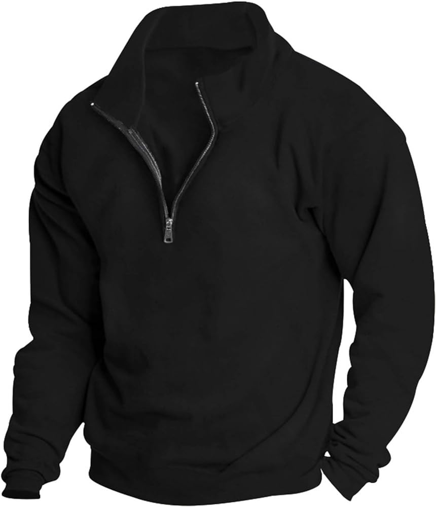 DOLKFU Men's Quarter Zip Comfy Shirt Long Sleeve Solid Color Sweatshirts Loose Casual Pullover Tops