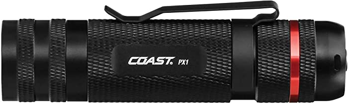 Coast PX1 480 Lumen Pure Beam Focusing LED Flashlight with Twist Focus and Adjustable Pocket Clip