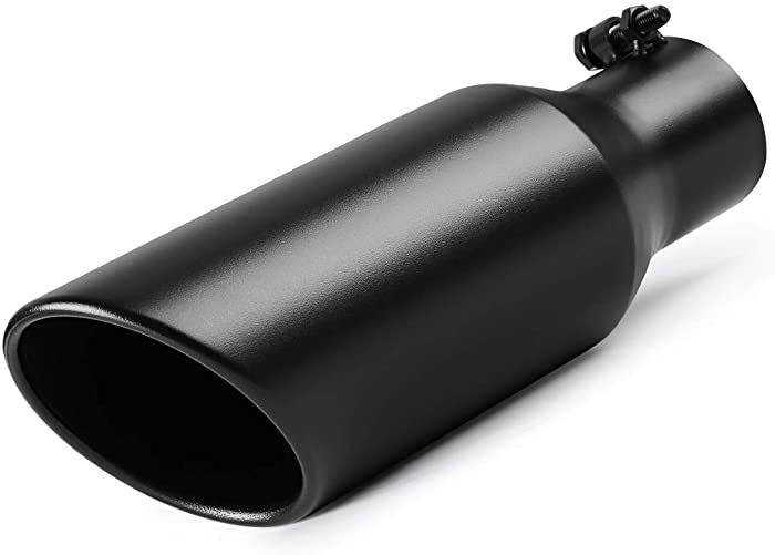 A-KARCK Exhaust Tip 2.5 Inch Inlet, 2.5” Inlet 4” Outlet 12” Long Black Coated Finish Muffler Tip For Truck Tailpipe, Stainless Steel Rolled Edge