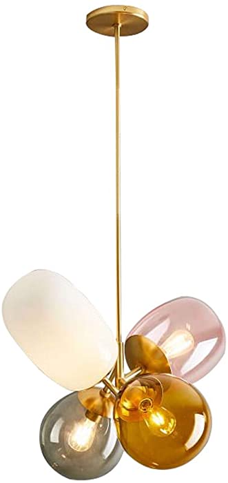 KCO Lighting Modern Glass Globe Colorful Pendant Light Art Glass Shade 4 Lights Ceiling Lamp Colorful Balloon Flush Mount Pendant Light Fixture for Kitchen Island Bedroom Living Room Children Room…
