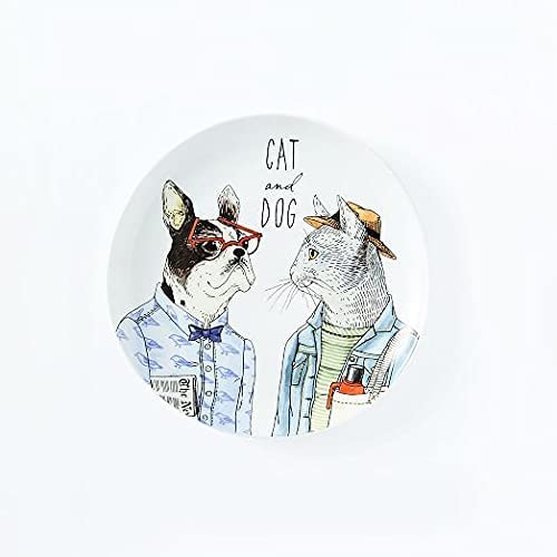Dapper Animal - Couple Cat and Dog - Salad Plate - 1 Each - West Elm,Multicolor,8.5 in diam. x 1 in h.