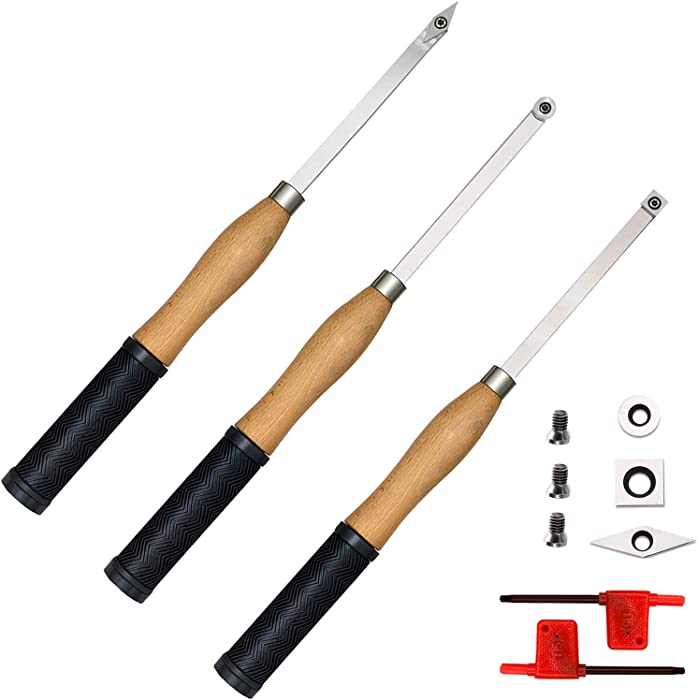 Woodturning Carbide Tipped Wood Lathe Turning Tools, 18.6” Full Size Combo Set with Rougher Detailer Finisher Hollowing Tools and Round Square Carbide Inserts