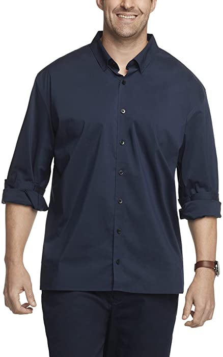 Van Heusen Men's Tall Stain Shield Never Tuck Stretch Button Down Shirt, Black Iris Solid, 3X-Large Big