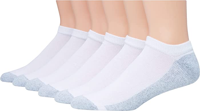 Hanes Men's FreshIQ No Show White with Grey Heel and Toe Sock