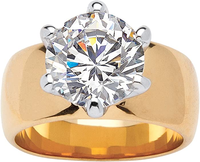 Palm Beach Jewelry Gold-Plated, Rose Gold-Plated or Silvertone Round Cubic Zirconia Solitaire Engagement Ring
