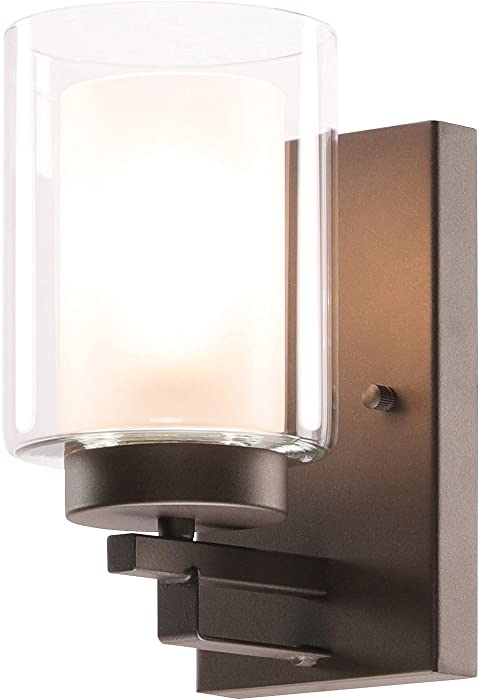 Wall Light 1 Light Bathroom Vanity Lighting with Dual Glass Shade in Dark Bronze Indoor Wall Mount Light XiNBEi-Lighting XB-W1195-1-DB