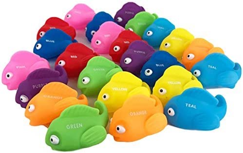 Boley 24 Piece Rainbow Fish Bucket - Boys and Girls Educational Water Floats Toy Set for Bath Tubs and Pool Games - Assorted Colors - Great for Babies, Toddlers, Children