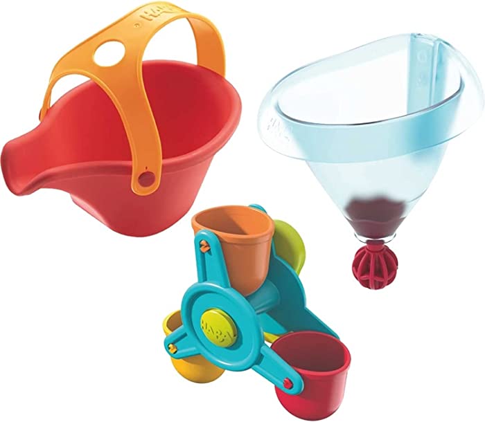 HABA Bathtub Ball Track Bathing Bliss Water Wonders - Waterwheel, Funnel and Watering Can for Endless Pouring Fun!