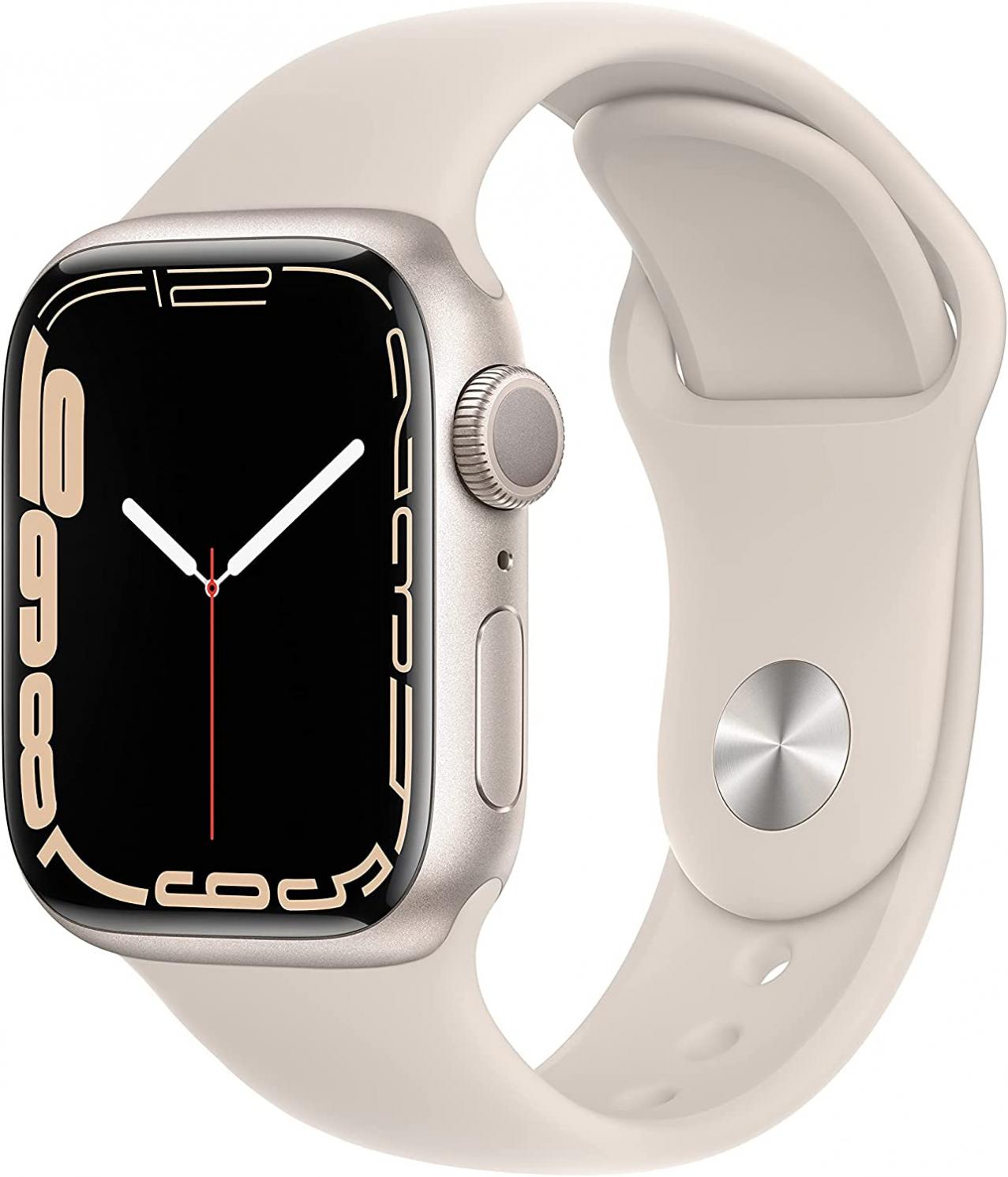 Apple Watch Series 7 (GPS, 41mm) Starlight Aluminum Case with Starlight Sport Band, Regular (Renewed)