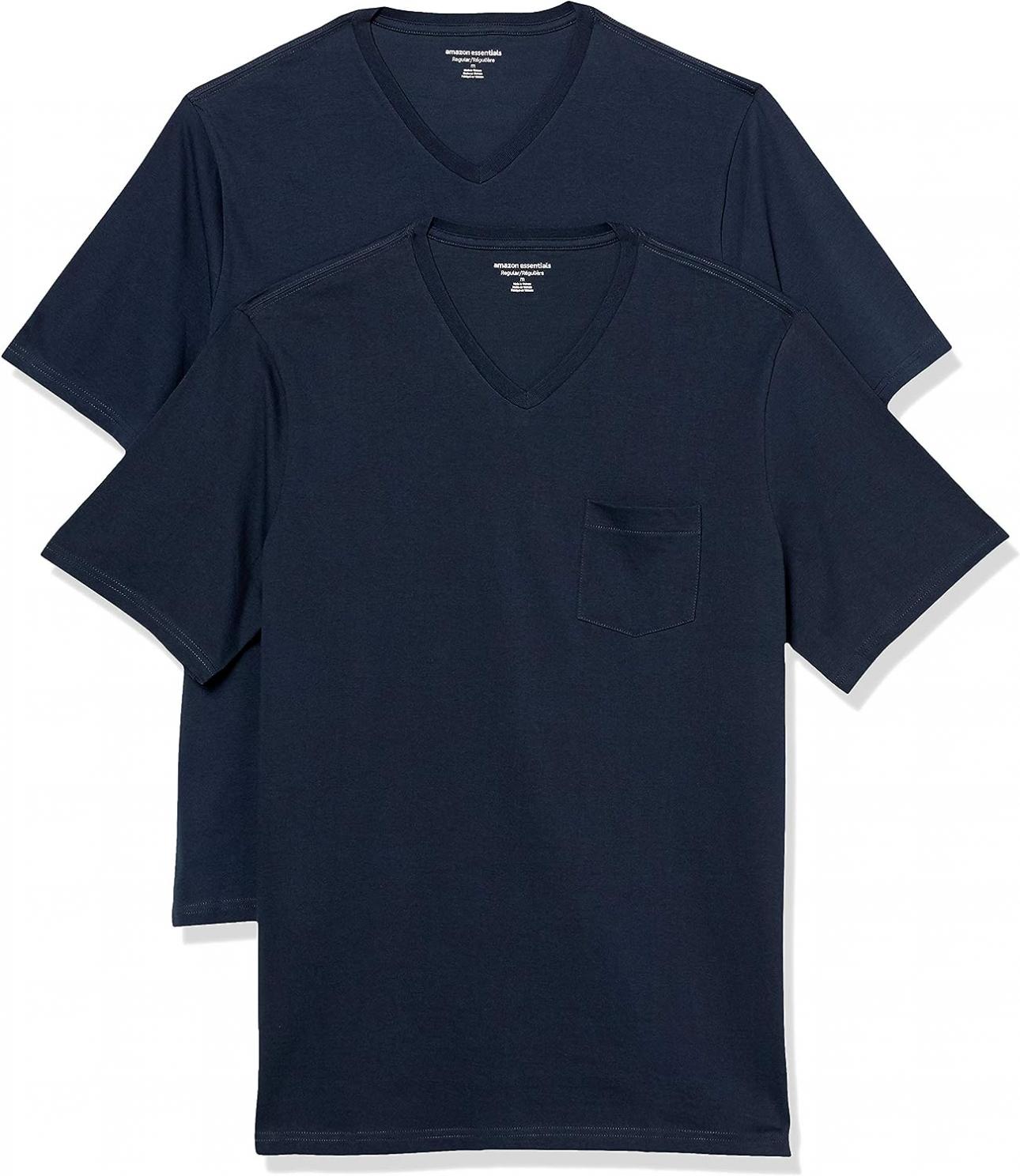 Amazon Essentials Men's Regular-Fit Short-Sleeve V-Neck Pocket T-Shirt, Pack of 2