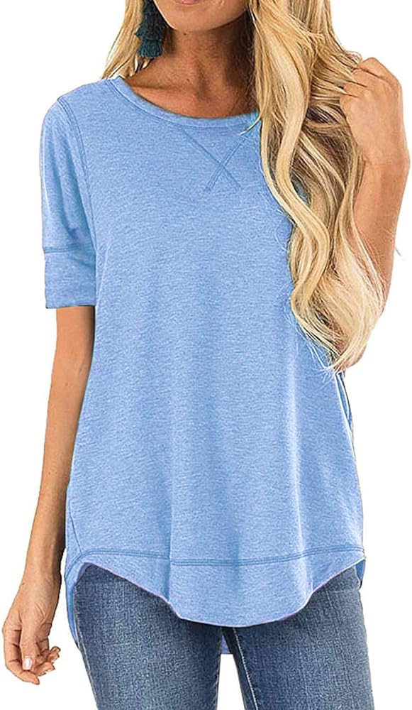 JomeDesign Summer Tops for Women Short Sleeve Side Split Casual Loose Tunic Top
