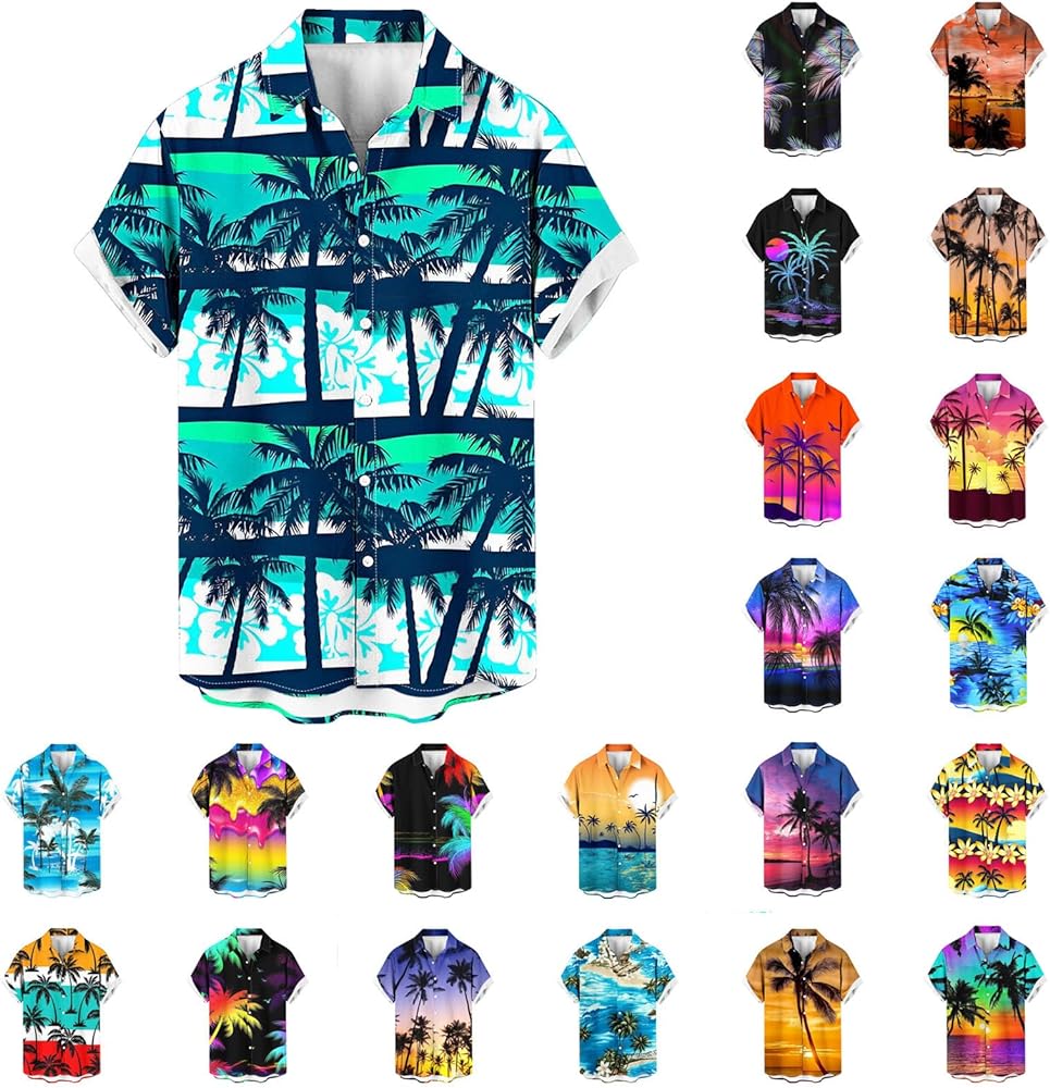 Hawaiian Shirts for Men 2024 Trendy Summer Beach Tropical Button Down Shirts Casual Loose Short Sleeve Shirt